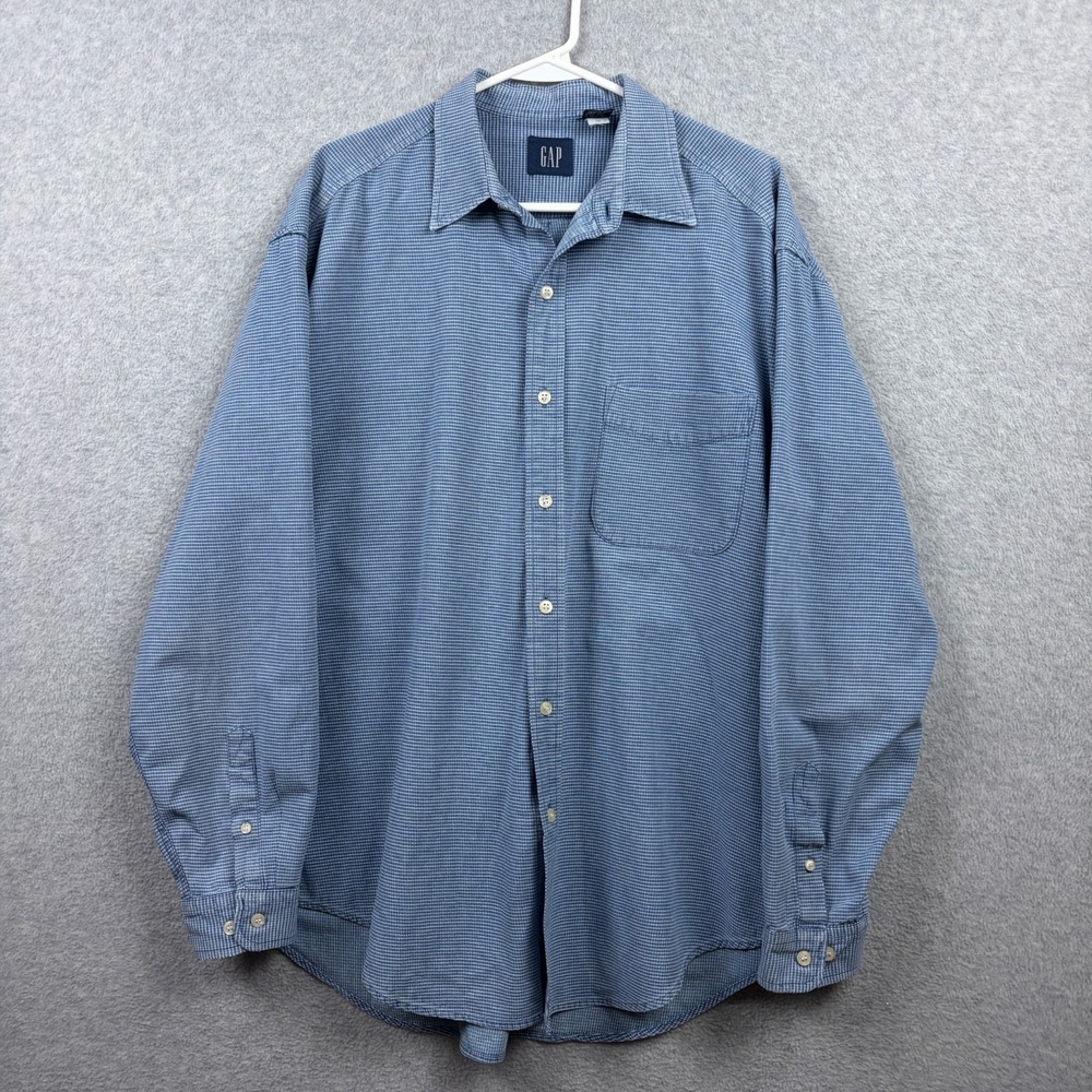 Vintage Gap Shirt Mens Large Blue Micro Check Cotton Button Down 90s Normcore
